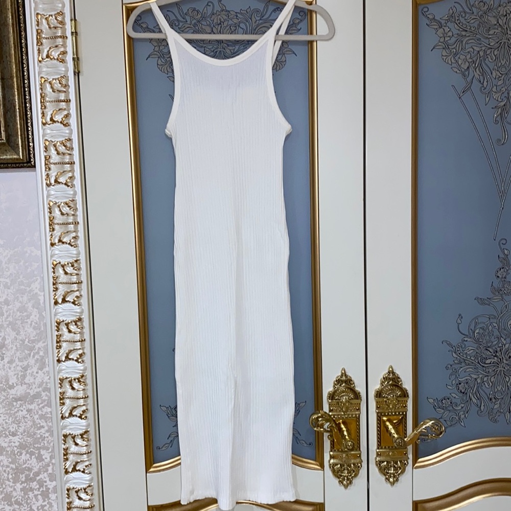 Zara Ribbed White Midi Dress